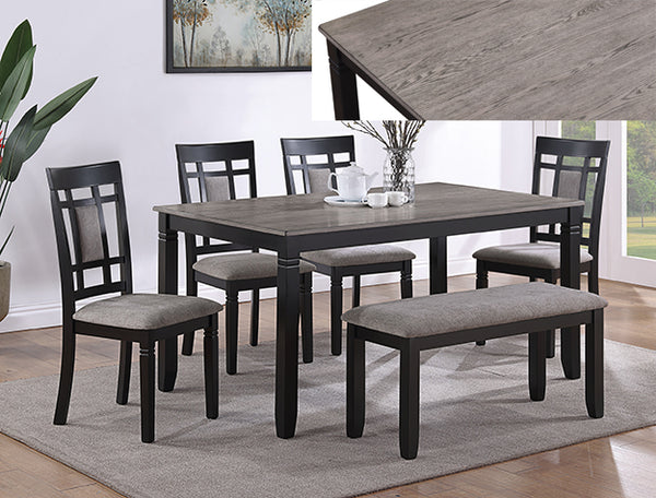 Paige 6 Piece Dining Set with Bench – Light Grey