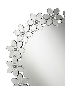 Cordelia - Round Floral Frame Wall Mirror - Silver