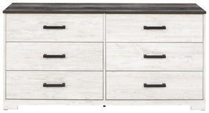 Shawburn - White / Black / Gray - Six Drawer Dresser - Pewter-tone Pulls