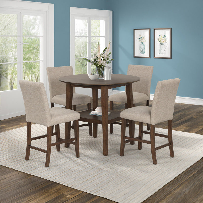 Hargrove - 5 Piece Set (42" Round Counter Table & 4 Chairs) - Brown / Beige complete set