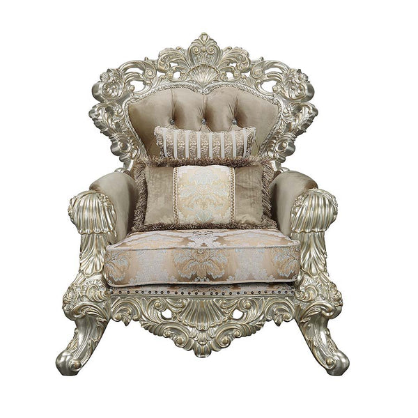 Sorina Chair With 2 Pillows Velvet, Fabric & Antique Gold