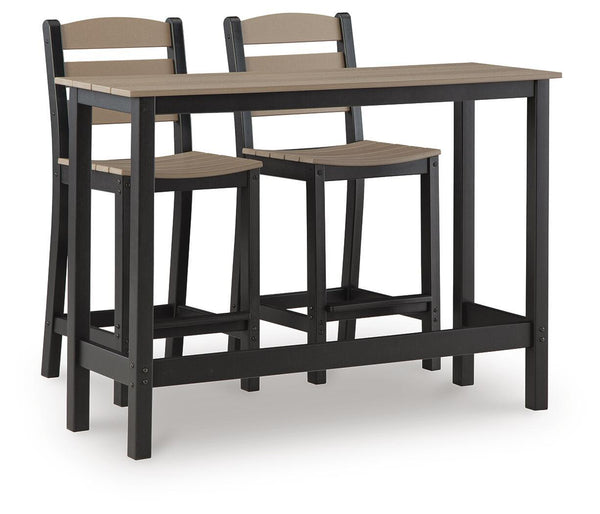 Shoreline Beach Outdoor Counter Table And 2 Barstools (Set of 3) Black / Beige