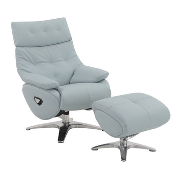 Janella - Motion Accent Chair With Swivel & Ottoman - Babyblue Leather