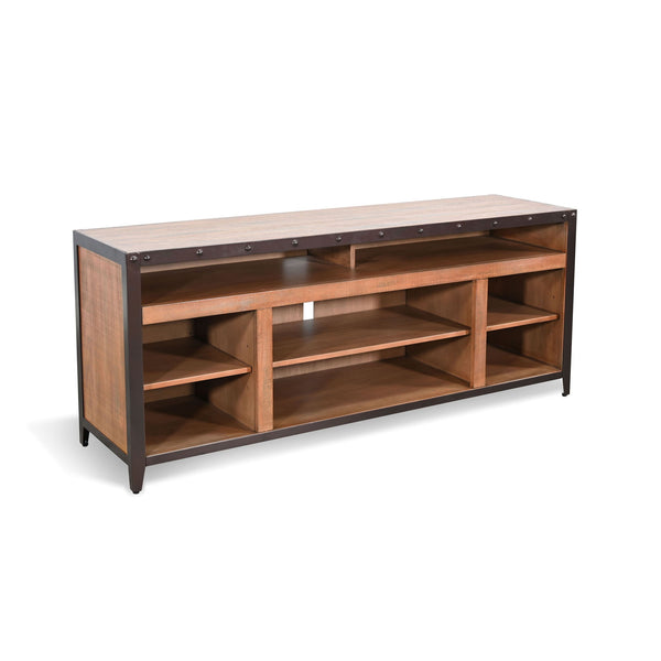 Industrial TV Stand With Open Shelving And Metal Accents Antique Brown