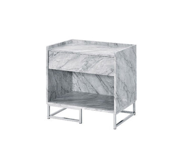 Azrael - Accent Table - White Printed Faux Marble & Chrome