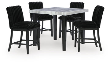 Mervannie - 5 Pc. - Counter Height Dining Table And 4 Barstools - Gray / Black