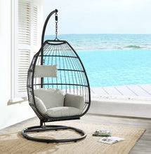 Oldi - Patio Swing Chair - Beige Fabric & Black Wicker