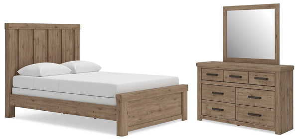 Oliandon 3 Pc. Queen Panel Bed, Dresser And Mirror Light Brown