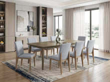 Bistro 9-Piece Mixed-Finish Dining Set, Extendable 72-88" Vintage Walnut Table & 8 Gray Linen Chairs[NA:17]