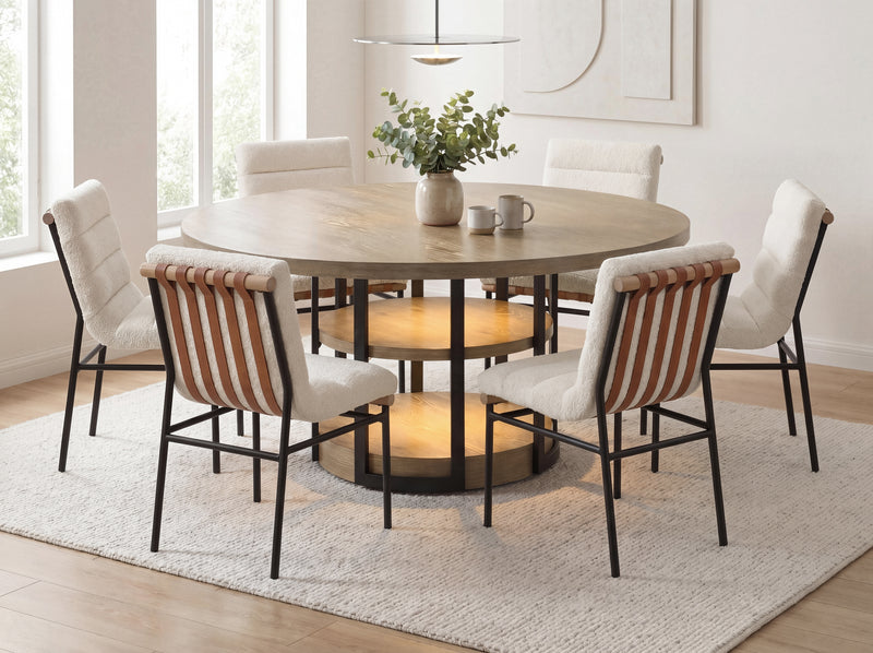 Eden 7Pc 59" Round Rustic Oak Dining Set complete set