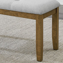 Darla Walnut Oak Dining Bench in Light Gray Fabric