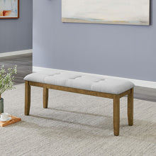 Darla Walnut Oak Dining Bench in Light Gray Fabric