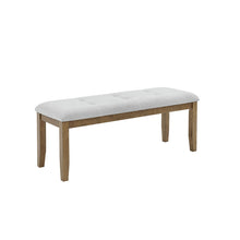 Darla Walnut Oak Dining Bench in Light Gray Fabric