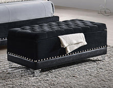 Barzini Velvet Upholstered Tufted Storage Bench – Black