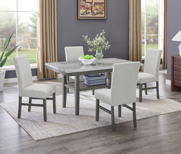 Selena 5-Piece 60" Gray Faux Marble Dining Set – Rectangular Table