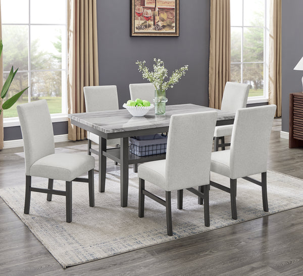 Selena 7-Piece 60" Rectangular Gray Faux Marble Top Dining Set