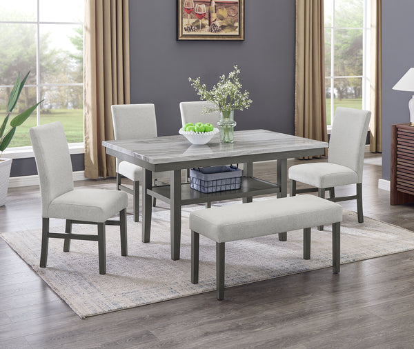 Selena 6-Piece 60" Rectangular Gray Faux Marble Dining Set
