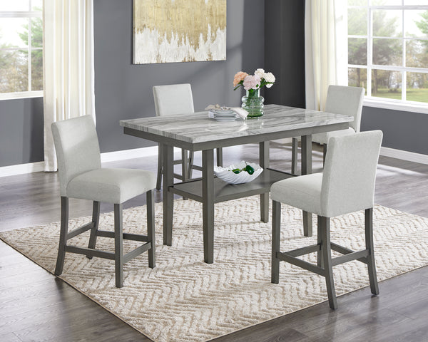 Selena 5-Piece 60" Rectangular Gray Faux Marble Counter Height Dining Set