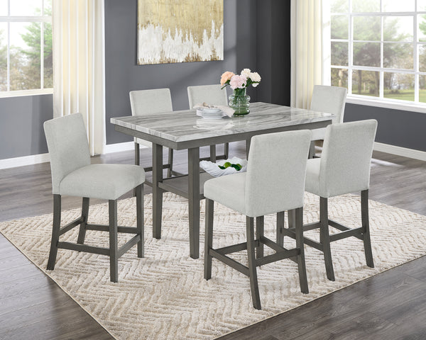 Selena 7-Piece 60" Gray Faux Marble Counter Height Dining Set