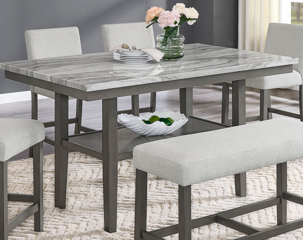 Selena 60" Rectangular Gray Faux Marble Counter Height Table