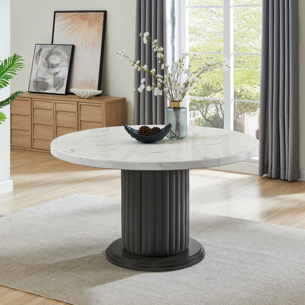 Valencia 7-Piece 54" Round White Faux Marble Dining Set