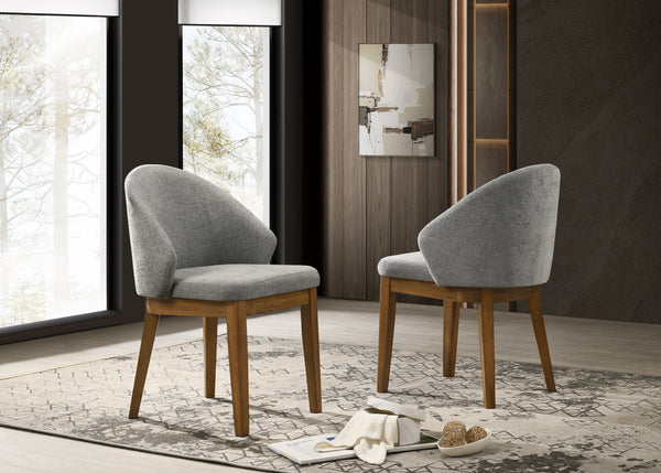 Andrew Set of 2 Barrel-Back Upholstered Dining Chairs, Light Grey Fabric & Walnut Finish Legs[NA:38]