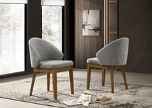 Andrew Set of 2 Barrel-Back Upholstered Dining Chairs, Light Grey Fabric & Walnut Finish Legs[NA:38]
