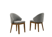 Andrew Set of 2 Barrel-Back Upholstered Dining Chairs, Light Grey Fabric & Walnut Finish Legs[NA:38]