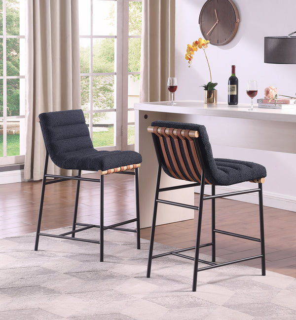 Lahni Set of 2 Black Boucle Fabric Counter Height Stools[NA:13]