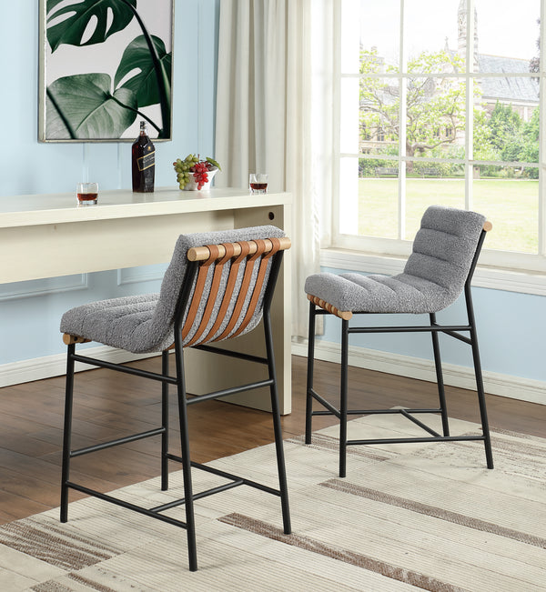 Lahni Set of 2 Gray Boucle Fabric Counter Height Stools[NA:9]