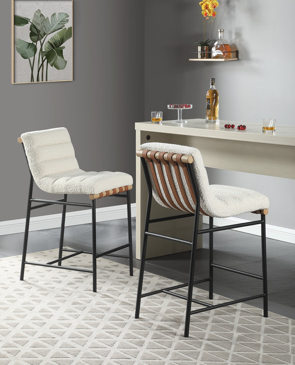 Lahni Set of 2 White Boucle Fabric Counter Height Stools[NA:11]