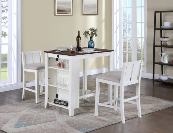 Graham 36" 3-Piece White Finish Small Space Counter Height Dining Table