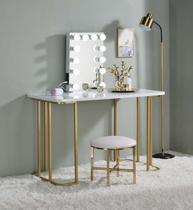 Estie - Vanity Desk - White & Gold Finish