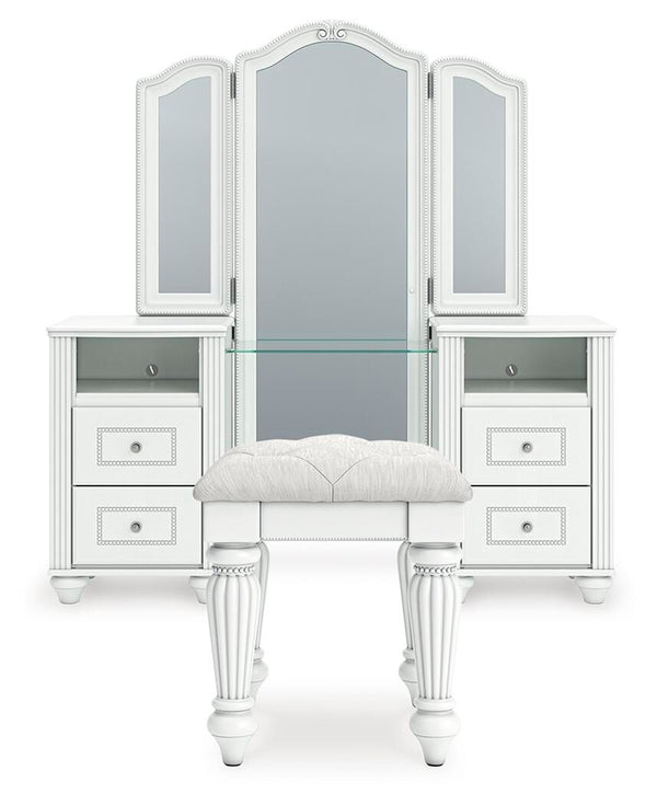 Kozlani 3 Pc. Vanity, Mirror And Stool White