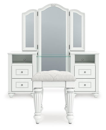 Kozlani - 3 Pc. - Vanity, Mirror And Stool - White