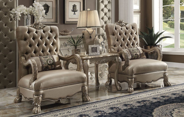 Dresden Chair With Pillow Bone Velvet & Gold Patina