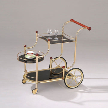 Lacy - Serving Cart - Black Glass & Gold Plated