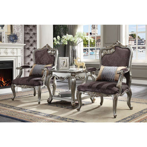 Picardy - Chair With Pillow (Rf Leaf) - Velvet & Antique Platinum