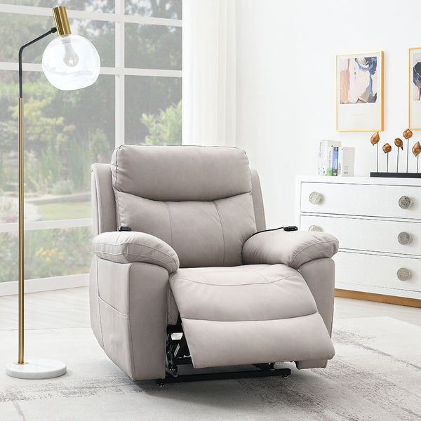 Chriki Power Recliner With Lift & Heating & Massage Beige Chenille & Black