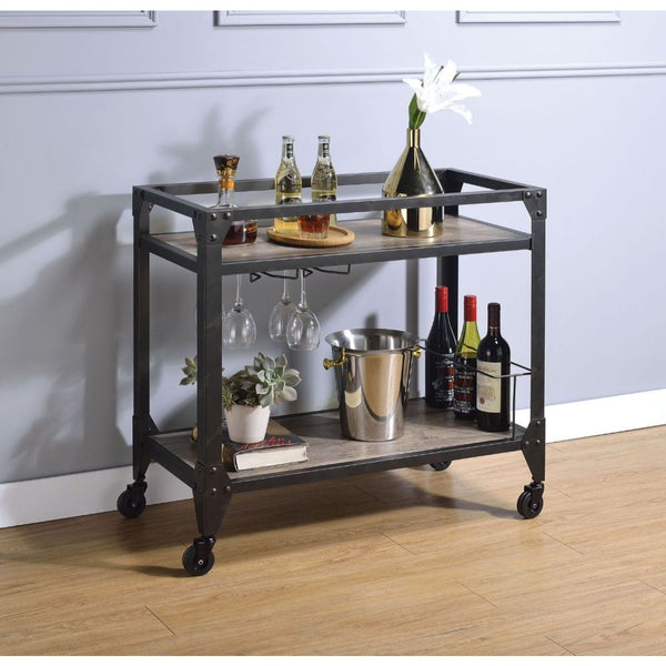 Jorgensen Serving Cart Rustic Oak & Charcoal