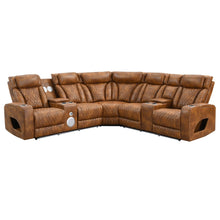 Taddeo - Power Motion Sectional Sofa With Power Headrest, Massage & LED - Two Tone Brown Leatherette