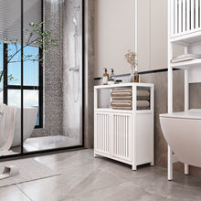 Bamboo Large Capacity Storage Cabinet With Shelves For Bathroom And Living Room - White