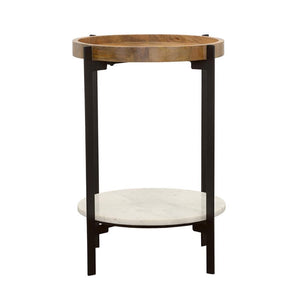 Adhvik - Round Accent Table With Marble Shelf - Natural And Black