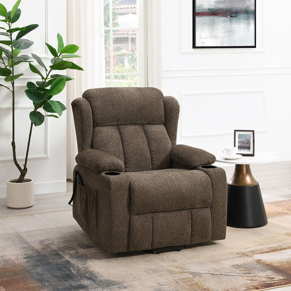 Lusio Power Motion Recliner With Lift & Cup Holder Brown