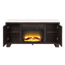 Edwyn - Server With Fireplace - Natural Marble Top & Espresso