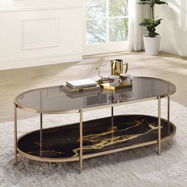 Fiorella Coffee Table Black Marble Print & Champagne