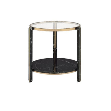 Thistle - End Table - Clear Glass, Faux Black Marble Top & Champagne