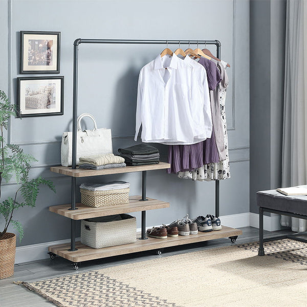 Brantley 66" Hanger Rack Oak & Sandy Gray