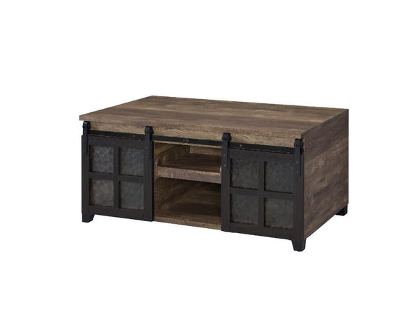 Nineel Coffee Table Obscure Glass, Rustic Oak & Black