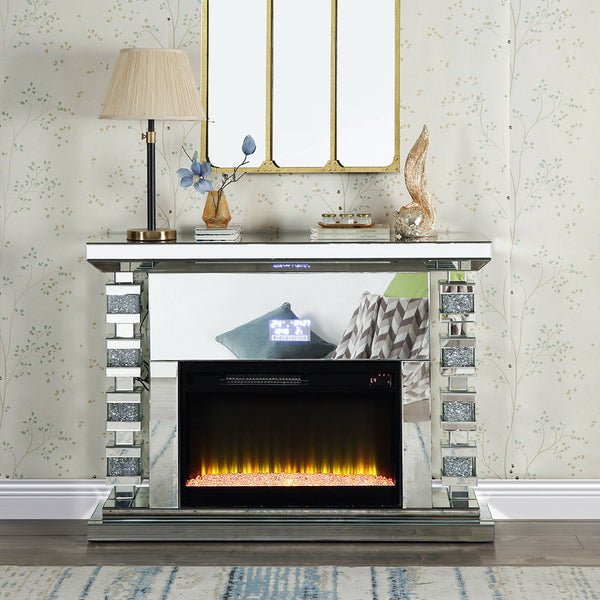 Noralie 47" Fireplace With Bluetooth Mirrored & Faux Diamonds